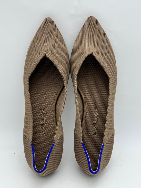 Rothy's Shoes - Rothy's Taupe Pointed-Toe Flats with Blue Trim